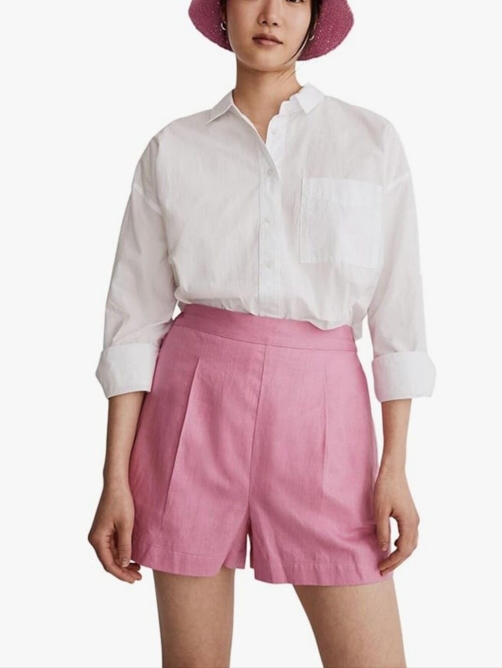 Madewell High-Rise Pink Tailored Linen Shorts Size XS